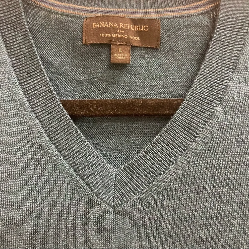 Banana Republic 100% Merino Wool Teal Blue V-Neck Sweater Large Luxury Preppy